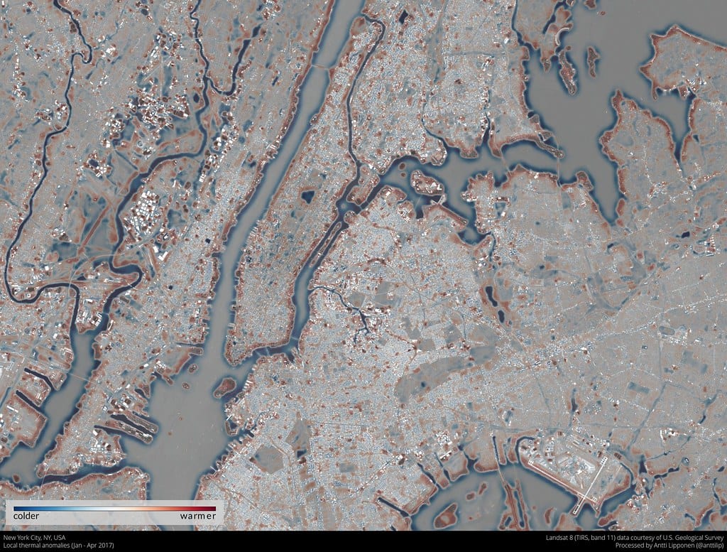 Landsat thermal infrared city mosaic