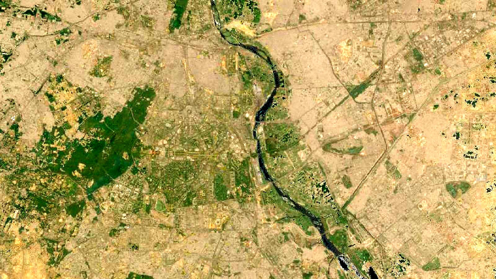Landsat satellite view of Delhi along the Yamuna