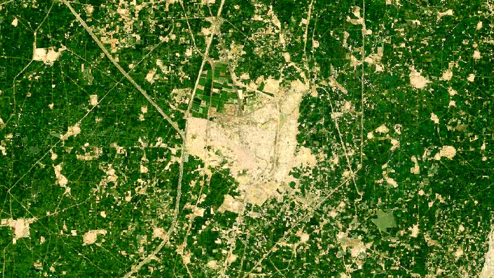 Landsat satellite view of irrigated farmland near Karnal, Haryana