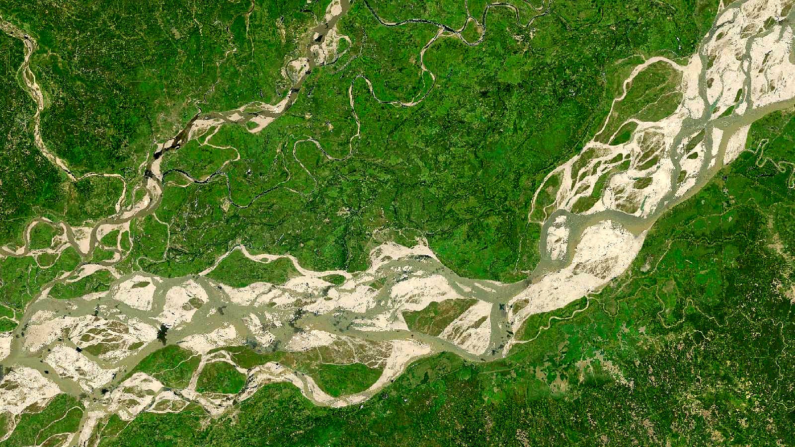 Landsat satellite view of the Brahmaputra around Majuli, Assam